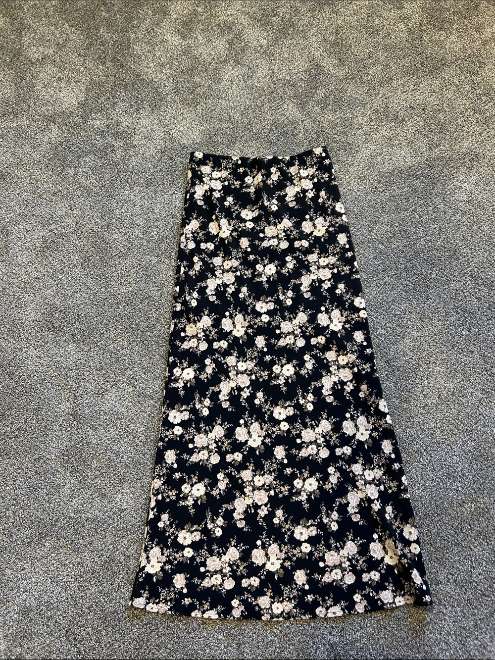 Black Floral Maxi Skirt with Ivory Blooms